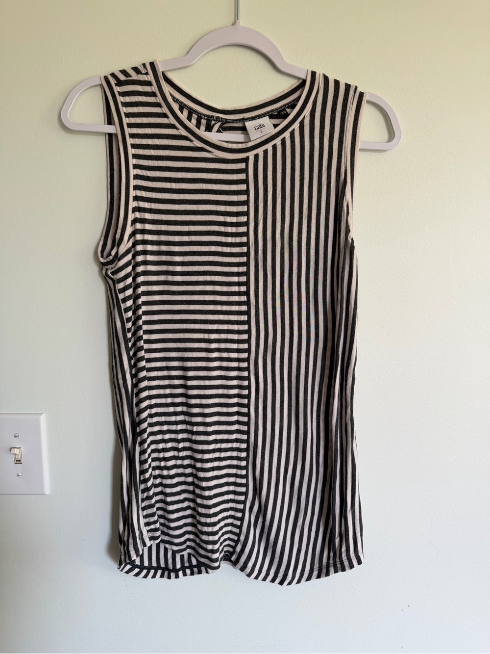 Cabi Sleeveless charcoal grey & cream Striped Tank Top